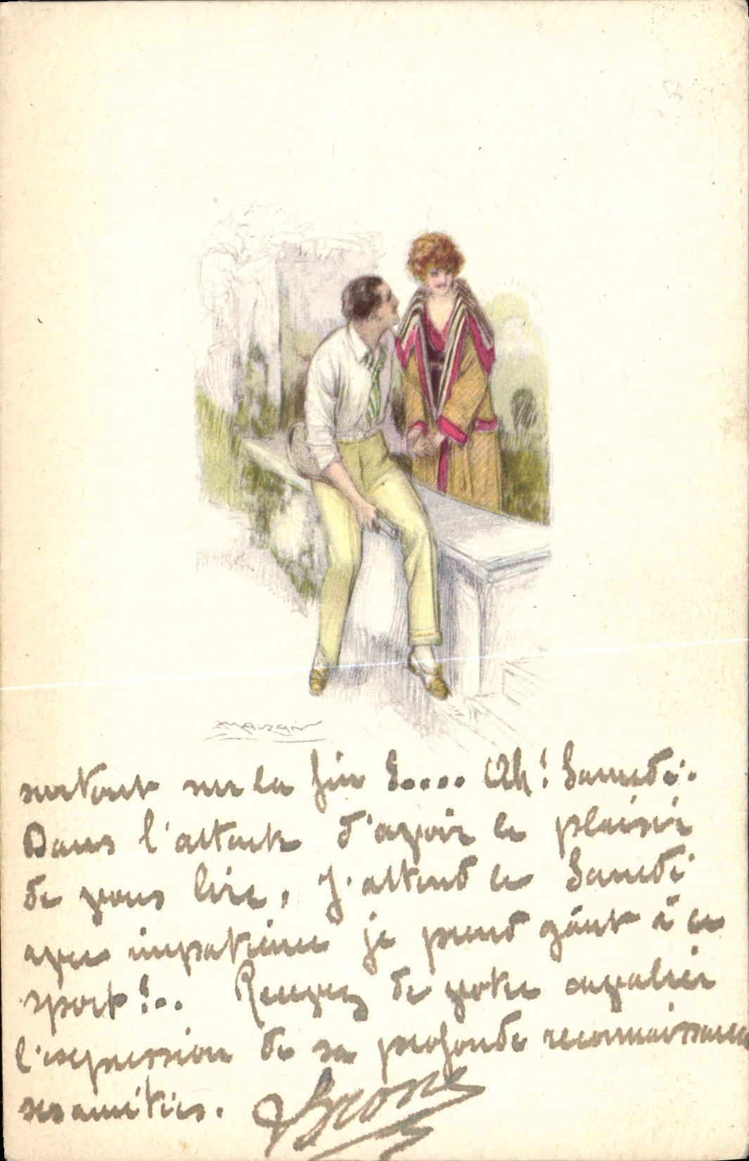 Vintage Postcard Fantasy Illustrator Mauzan Woman