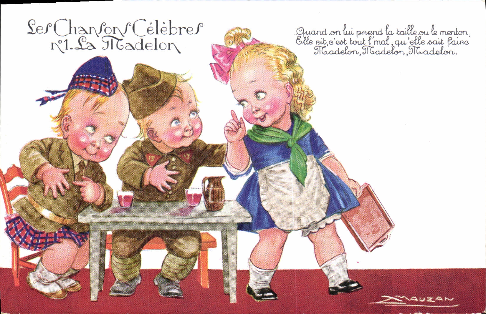 Vintage Postcard Fantasy Illustrator Mauzan Children famous songs Madelon