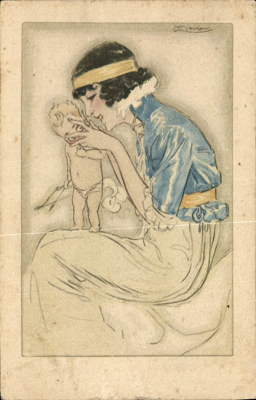 Vintage Postcard Fantasy Illustrator Mauzan Child wife