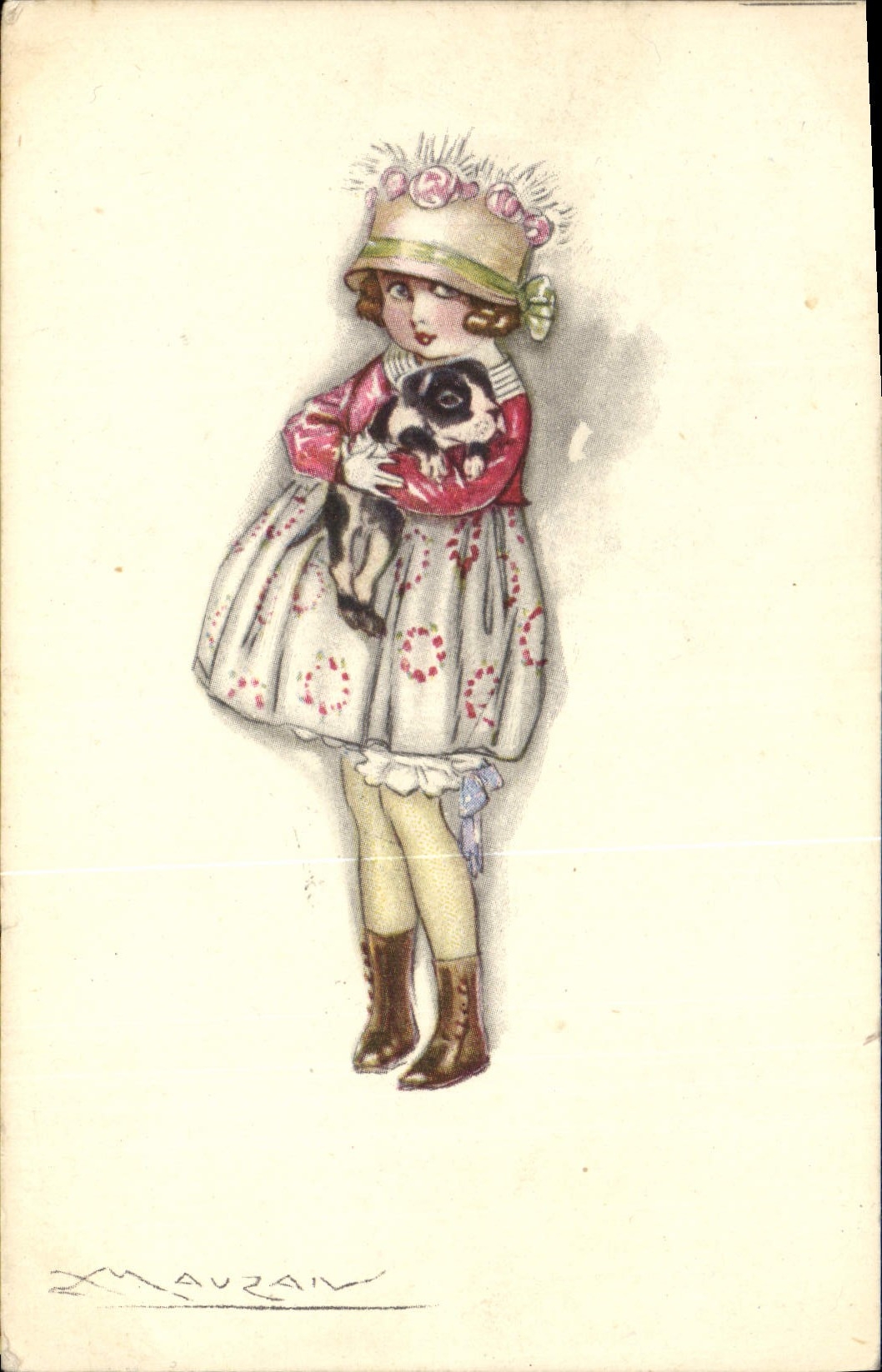 Vintage Postcard Fantasy Illustrator Mauzan Child Dog
