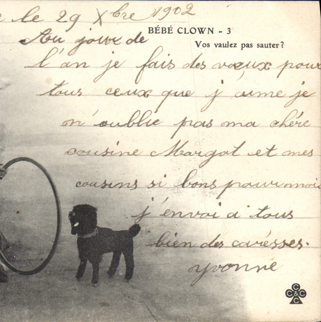 Vintage Postcard Circus Baby Clown Dog