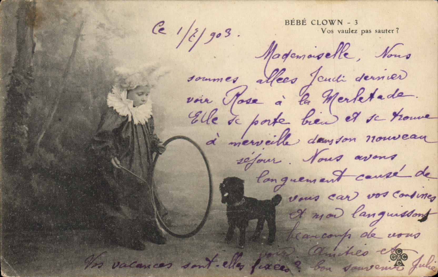 Vintage Postcard Circus Baby Clown Child