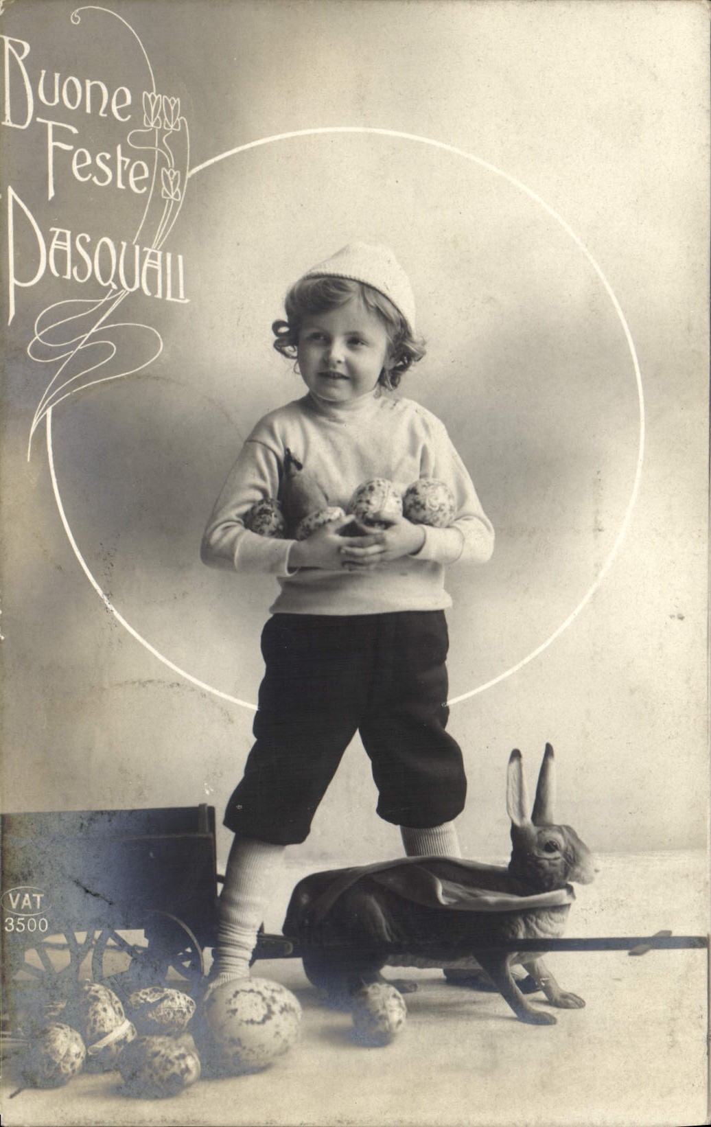 Vintage Postcard Rabbit Child Eggs