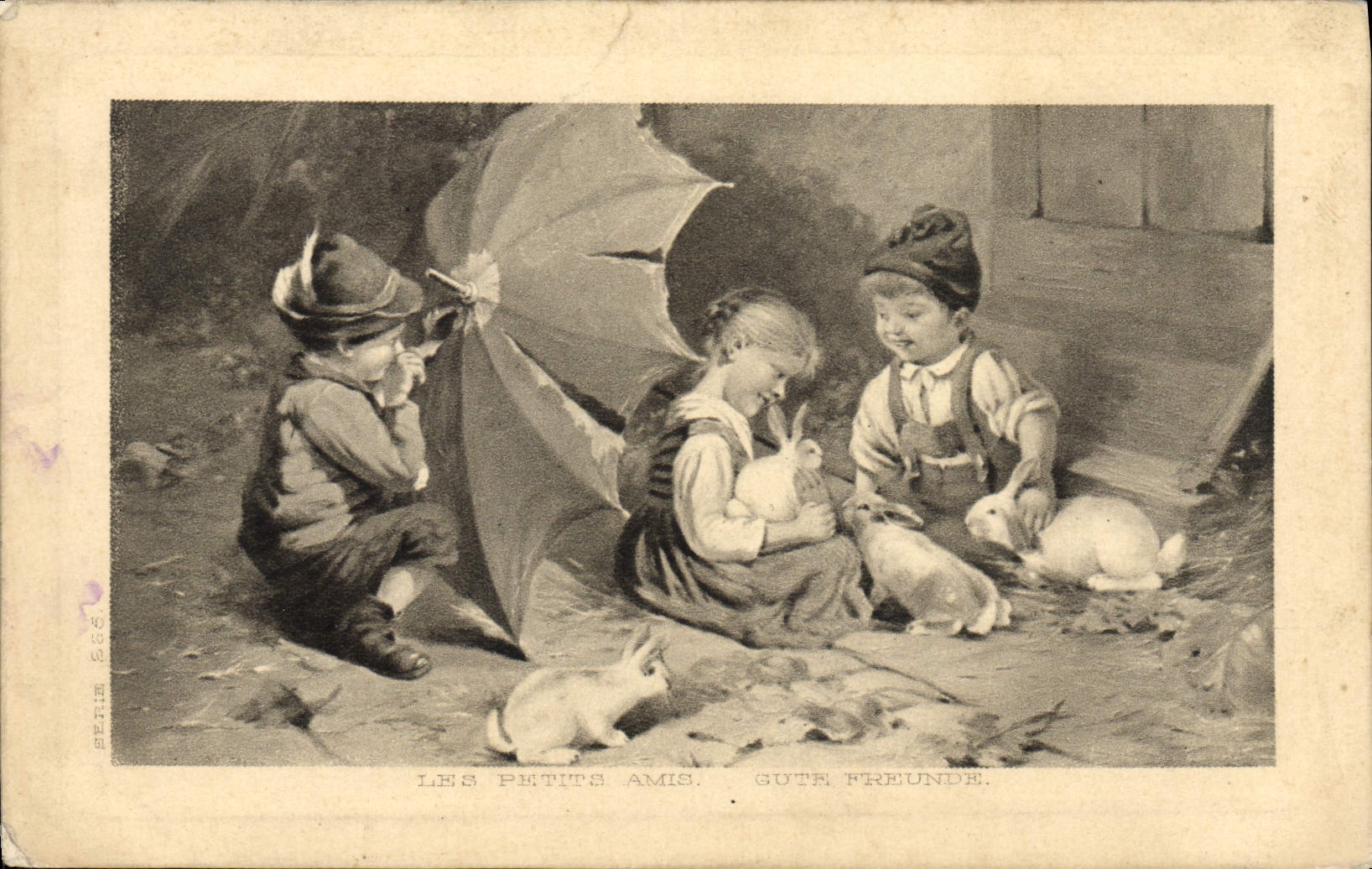 CPA Lapin Enfants Les petits amis Lapins