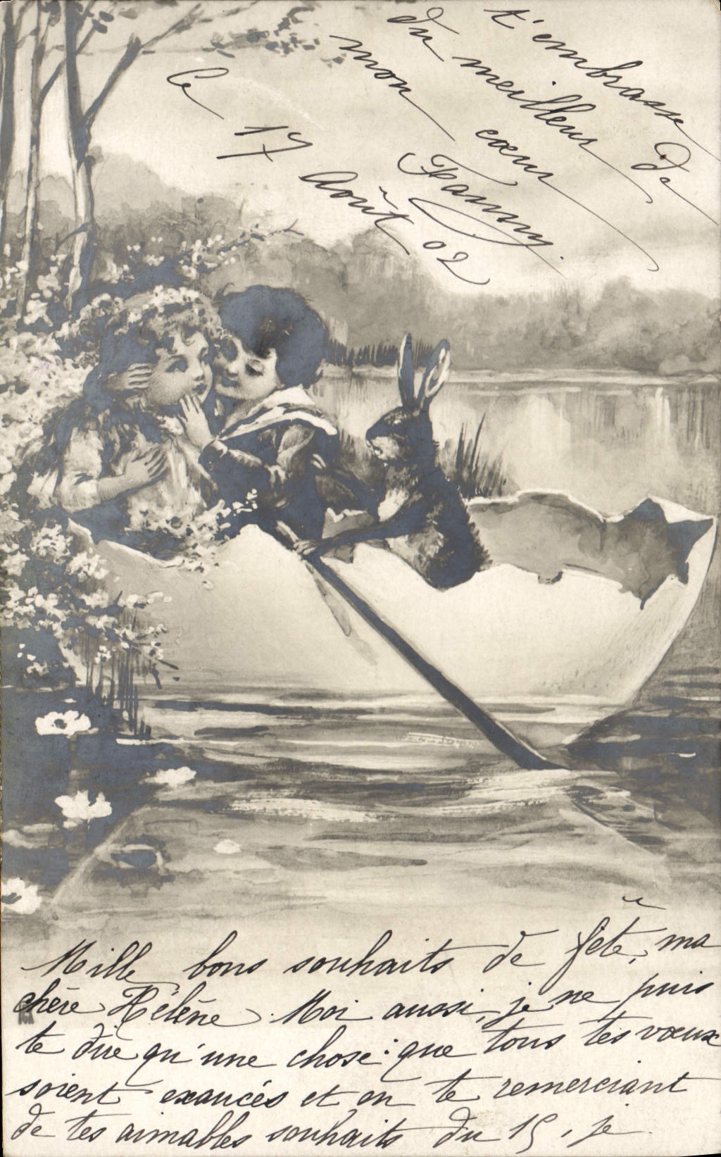 Vintage Postcard Rabbit Children Egg