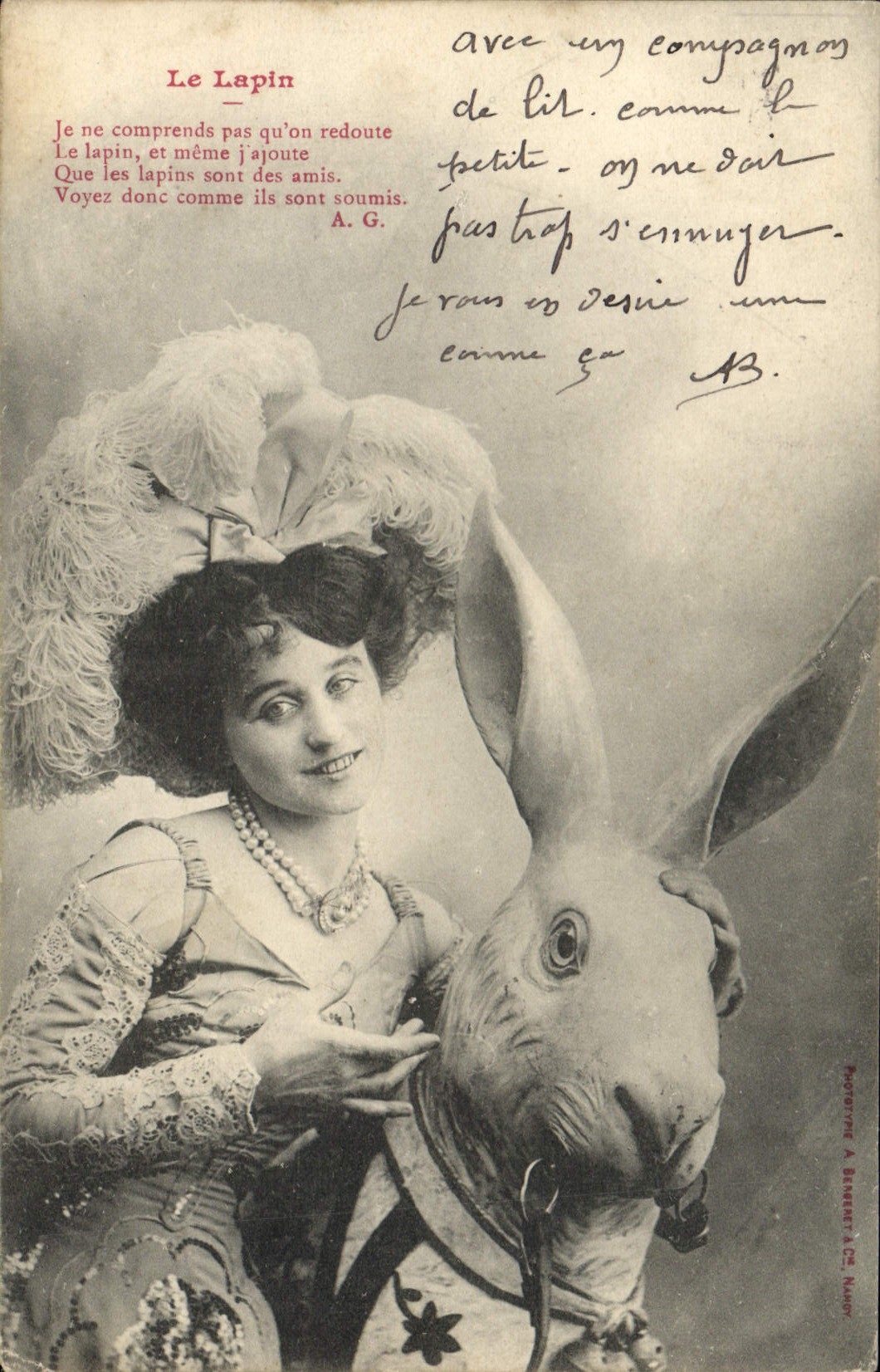 Vintage Postcard Rabbit Woman