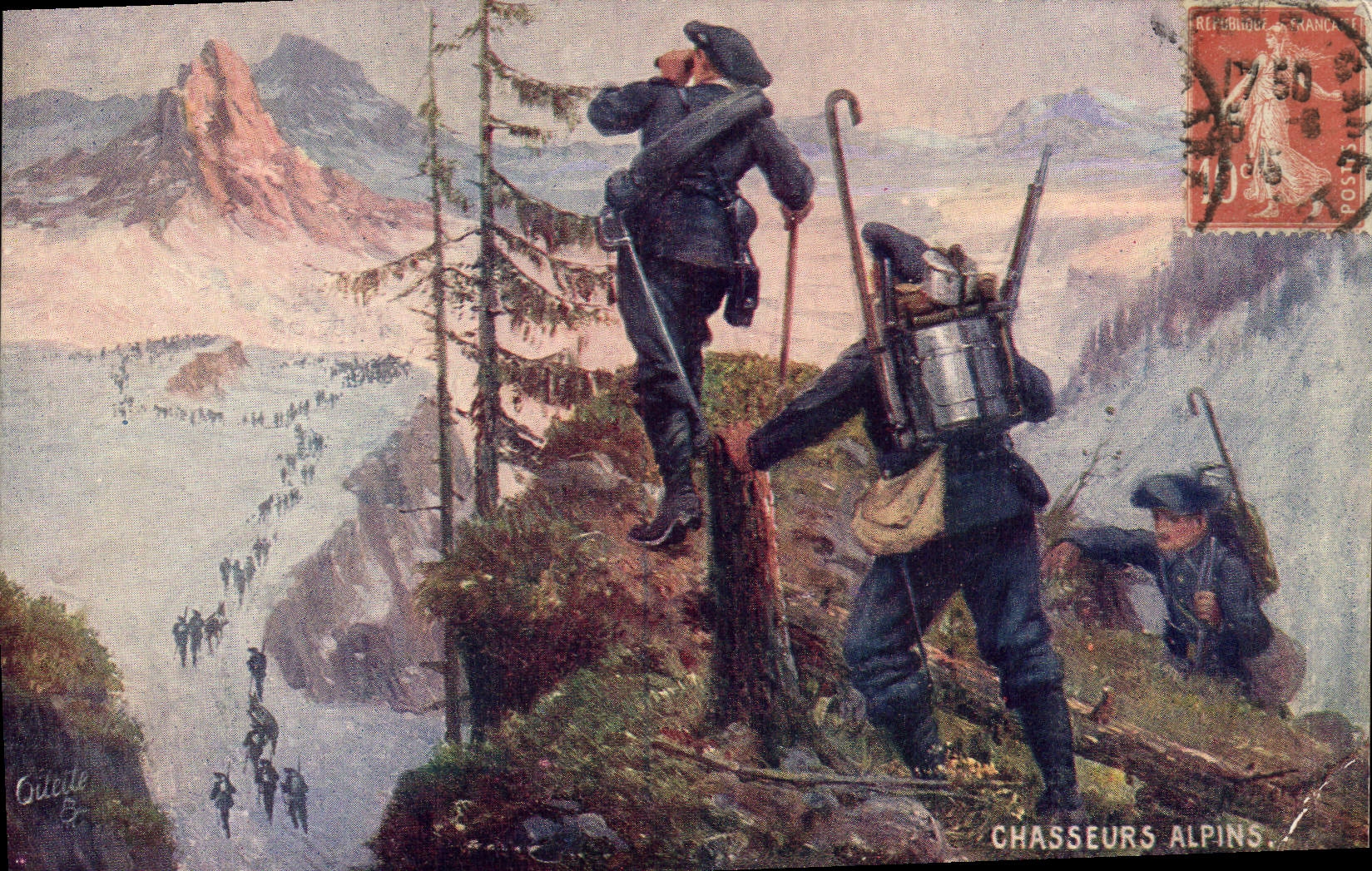 CPA Militaria Chasseurs Alpins 