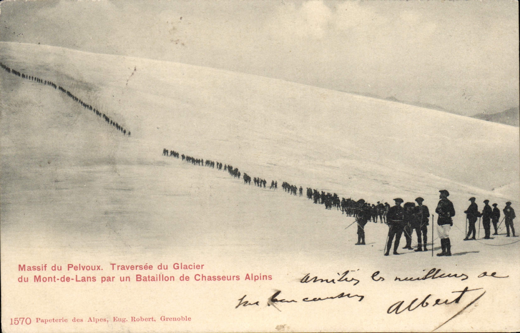CPA Militaria Chasseurs Alpins Massif du Pelvoux Traversee du glacier du Mont de Lans par un bataillon de chasseurs alpins