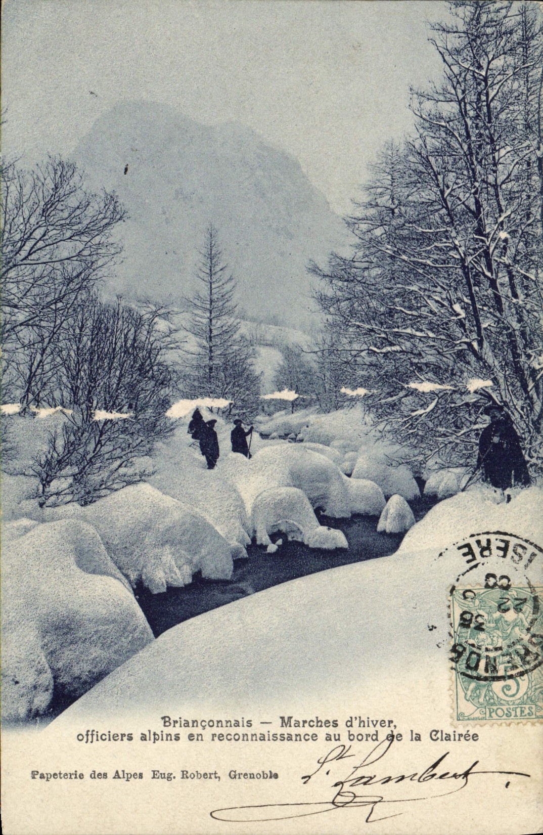 CPA Militaria Chasseurs Alpins Brianconnais Marches d'hiver officiers alpins en reconnaissance au bord de la clairee