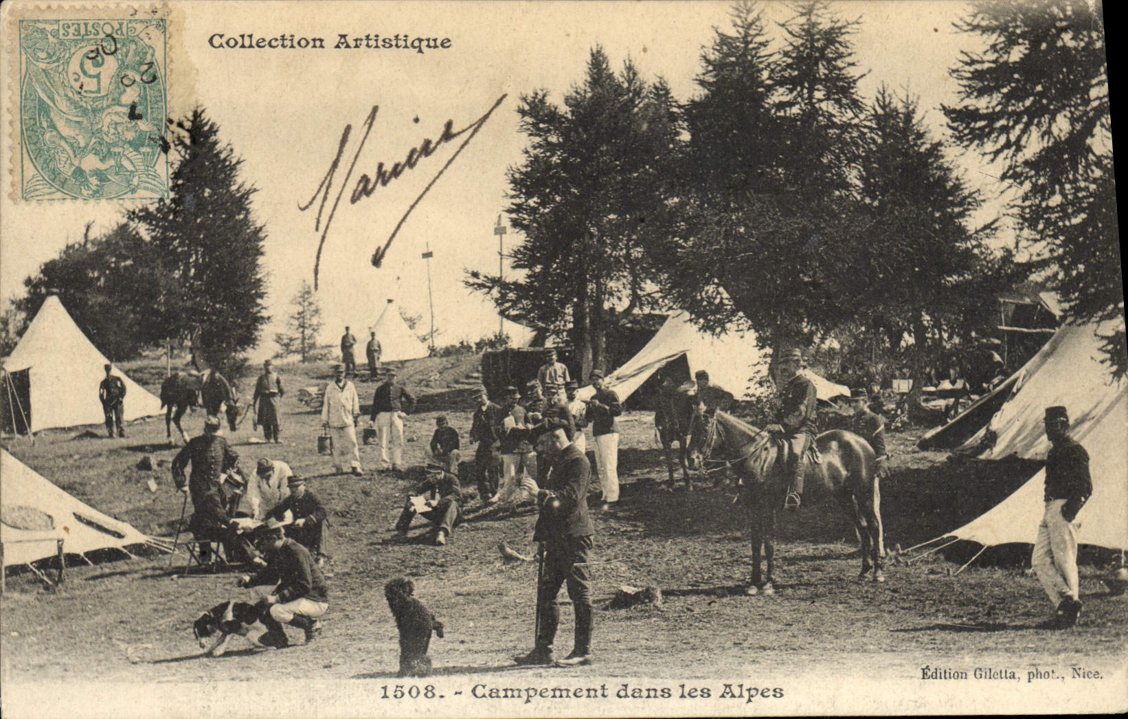 CPA Militaria Chasseurs Alpins Campement dans les Alpes