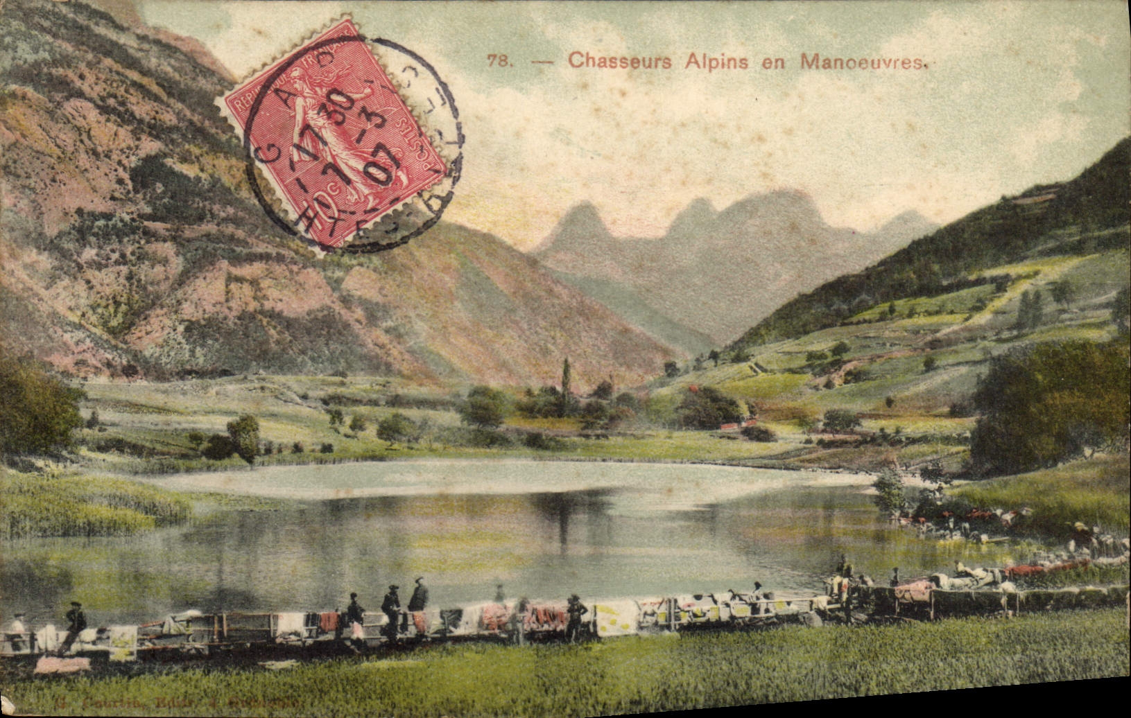 Vintage Postcard Militaria Alpine hunters in operations (washing their linen)