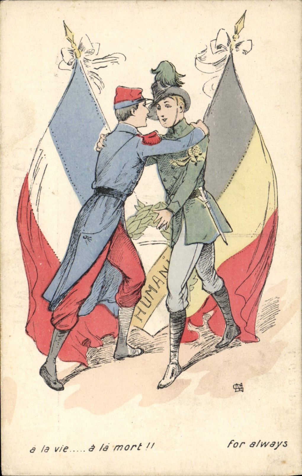 Vintage Postcard Militaria With the life With death