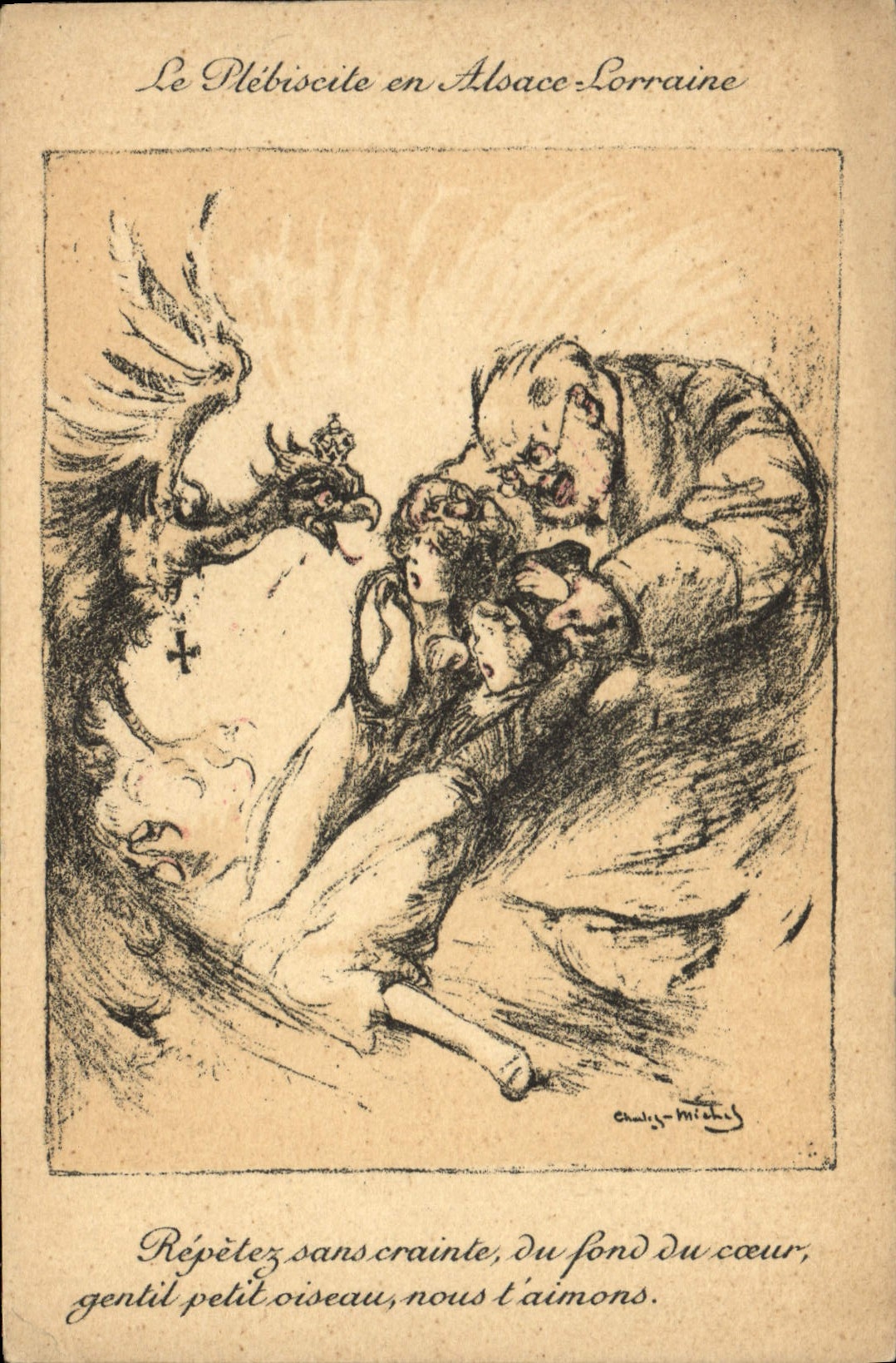 CPA Militaria Le plebiscite en Alsace Lorraine Aigle 