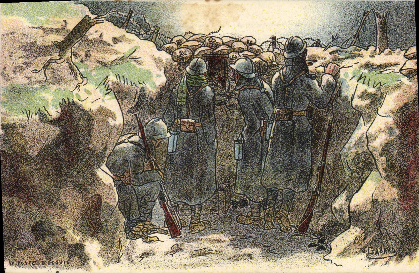 Postal Militaria el puesto de escucha