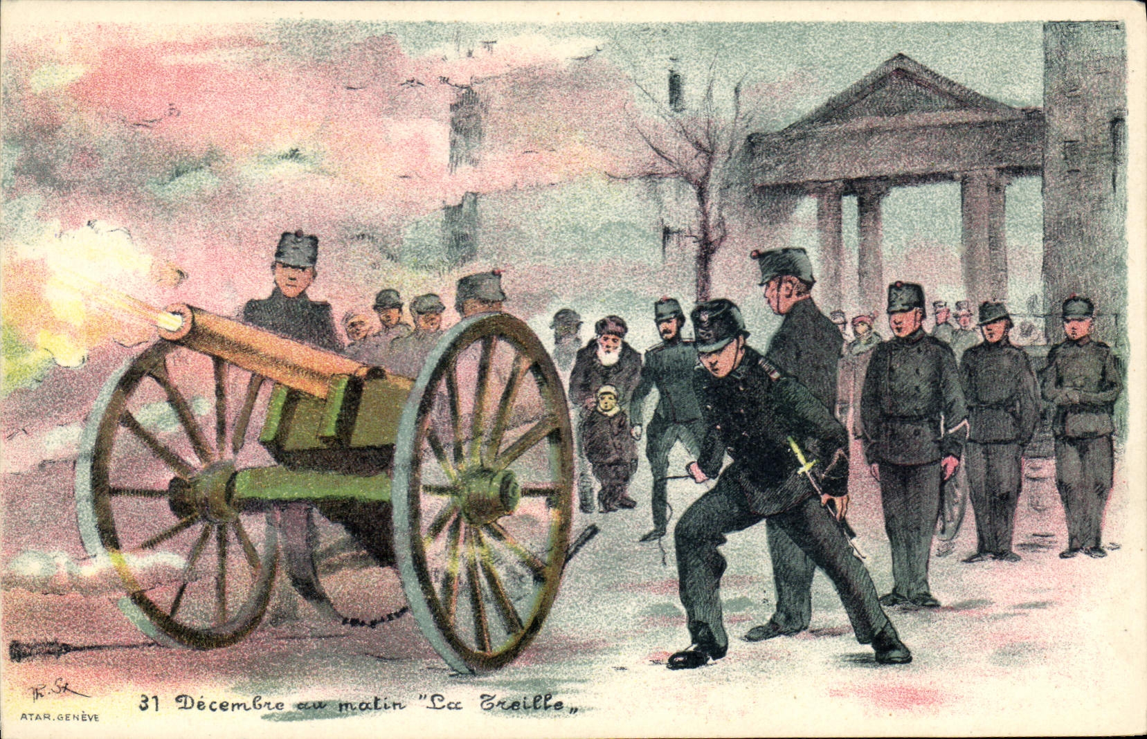 Vintage Postcard Militaria December 31st in the morning the Treillised vineyard