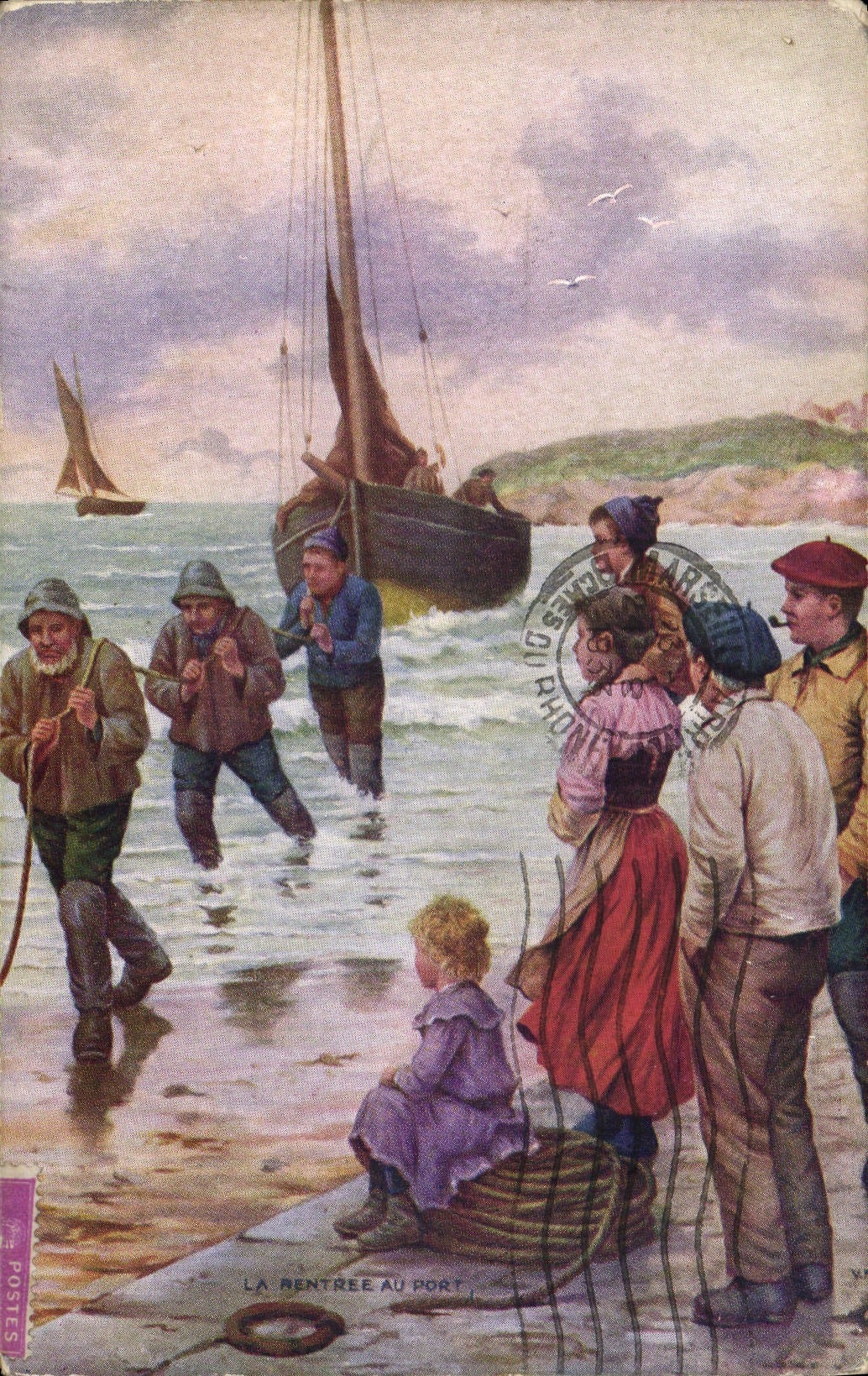 Postal lo vuelto a entrar al puerto Niños Barco