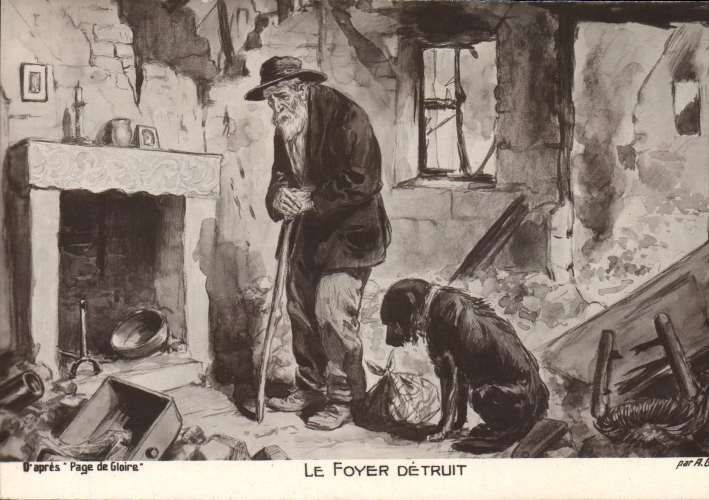 CPA Le foyer detruit Galland Chien 