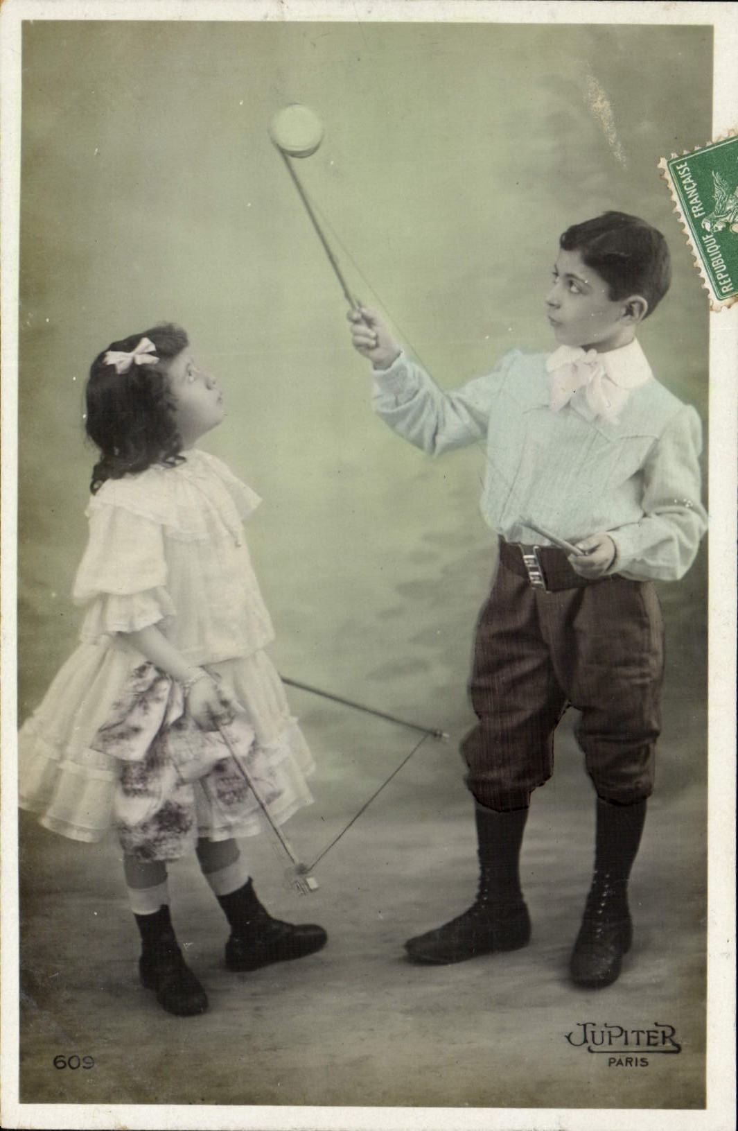 Vintage Postcard Children Twin wheel