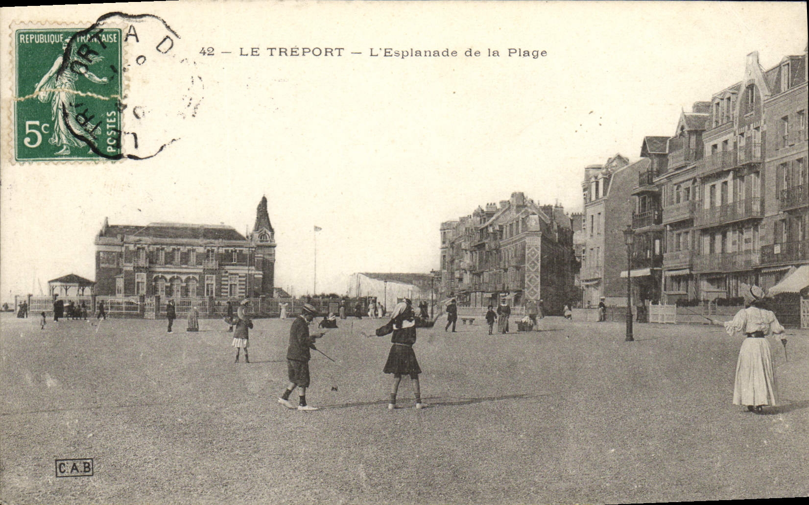 Vintage Postcard Treport the esplanade of the beach Twin wheel