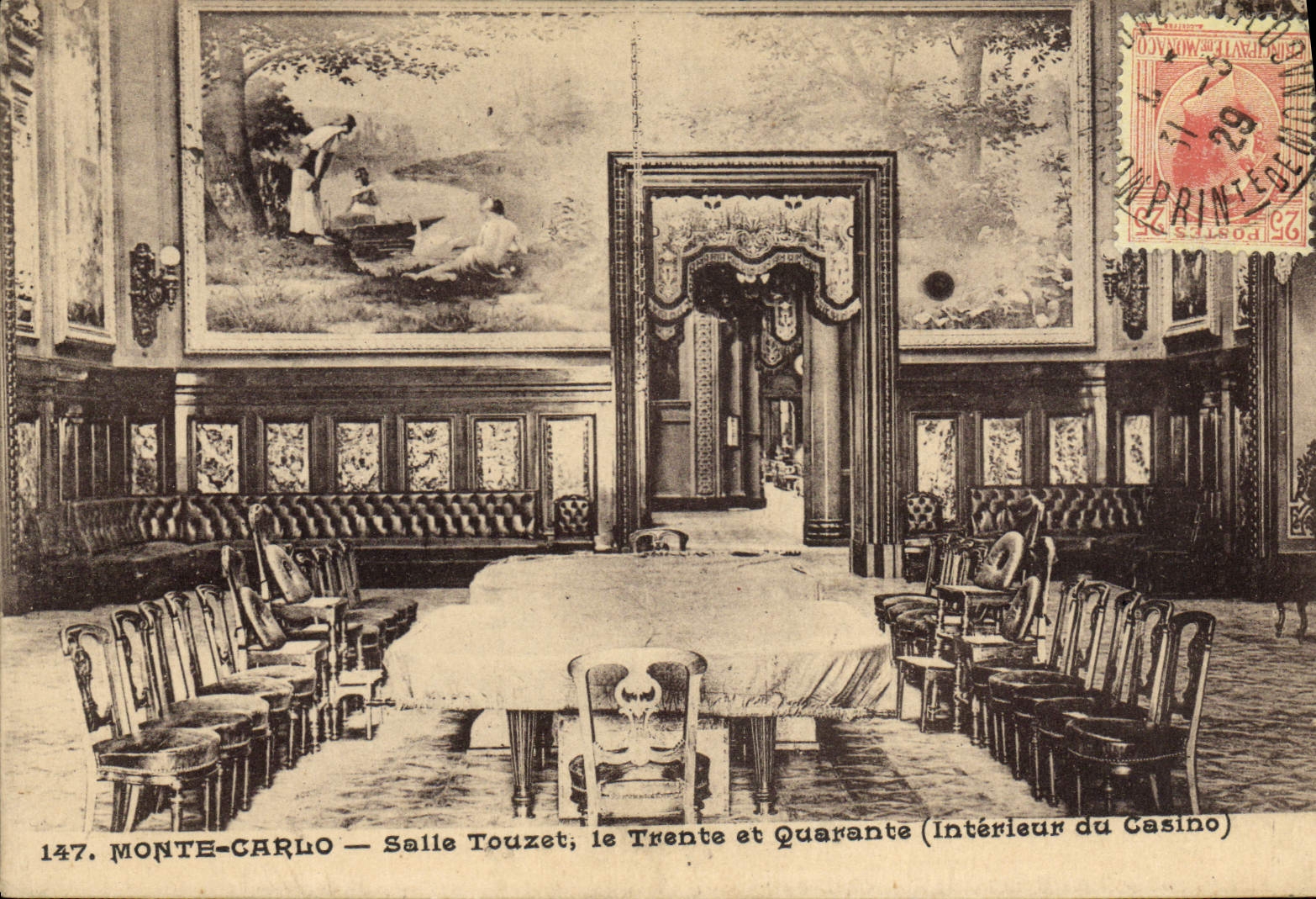Postal Montecarlo Sala Touzet el Trento y Cuarenta Interior del Casino
