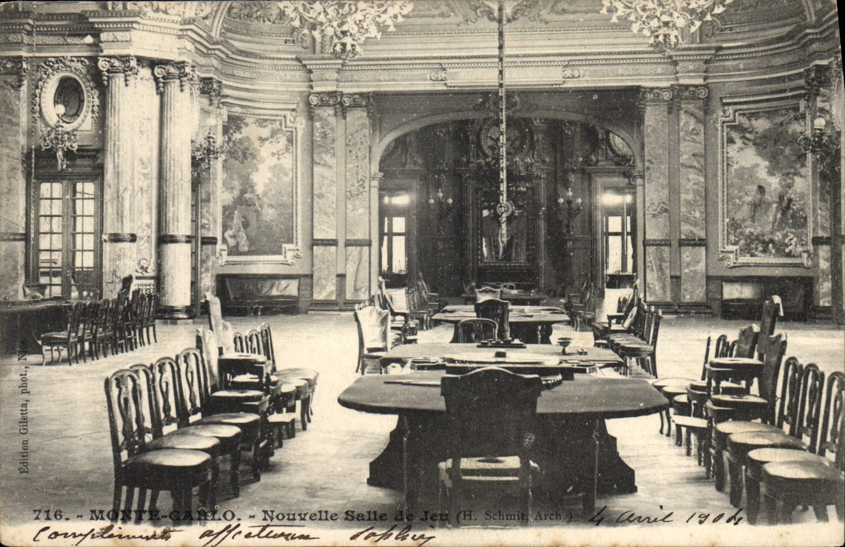 Vintage Postcard Monte Carlo New gaming room