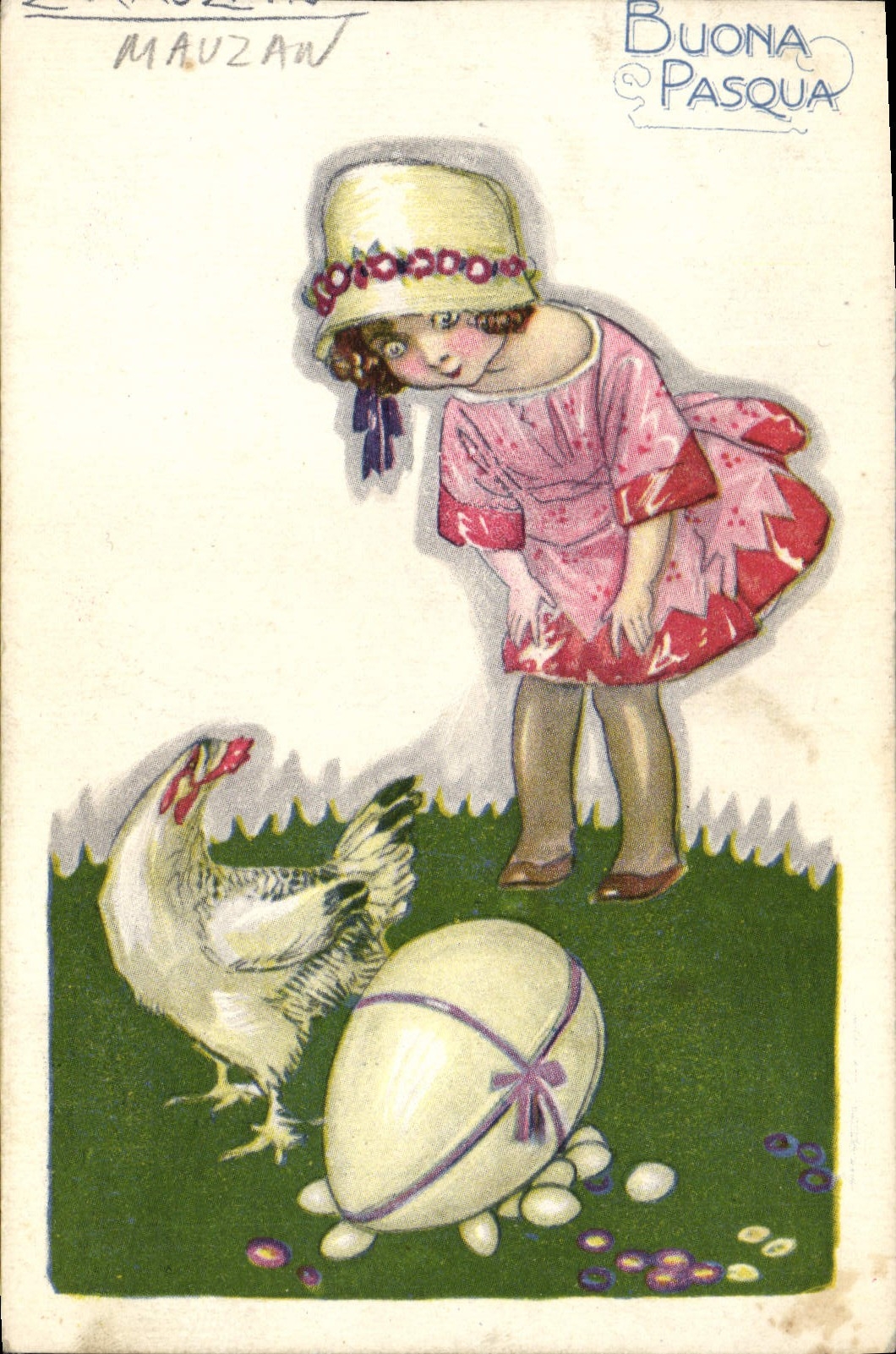 Vintage Postcard Fantasy Illustrator Child Mauzan Hen