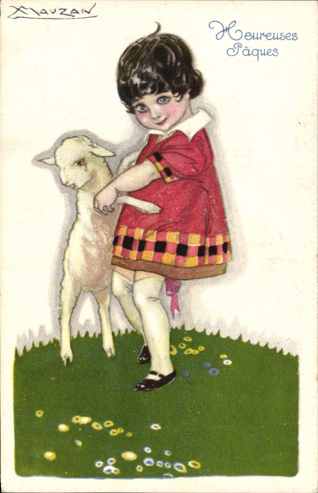 Vintage Postcard Fantasy Illustrator Mauzan Child Lamb