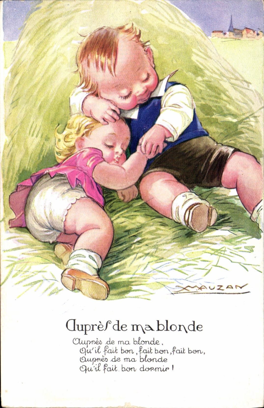 Vintage Postcard Fantasy Illustrator Mauzan Children Near my blonde