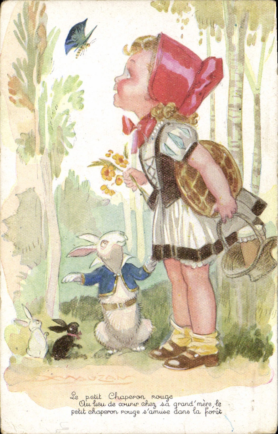 Vintage Postcard Fantasy Illustrator Mauzan Child Rabbit