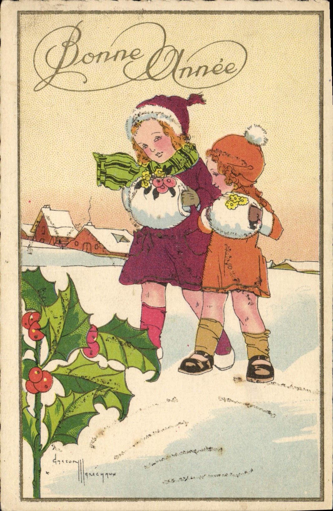 Vintage Postcard Fantasy Illustrator Marshals Children Happy new year