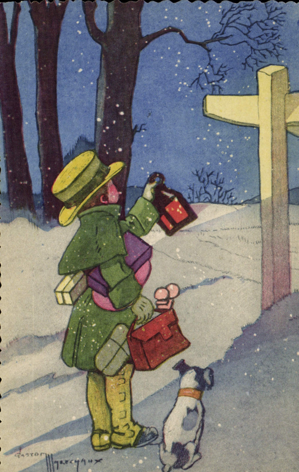 Vintage Postcard Fantasy Illustrator Marshals Child Dog