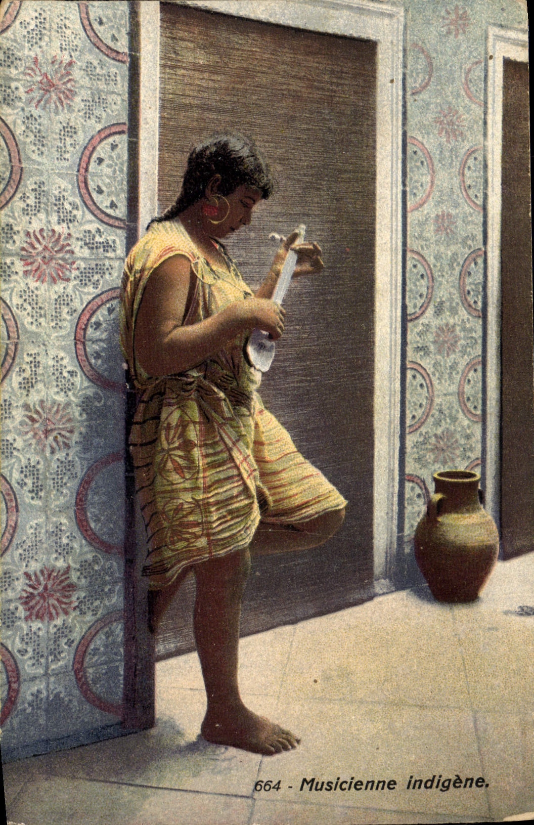 Vintage Postcard indigenous Folklore Musician