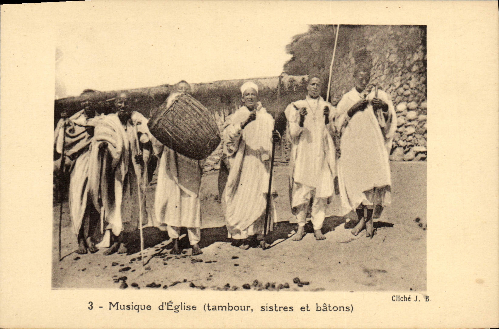 Vintage Postcard Folklore Music of church Drum sistres and sticks