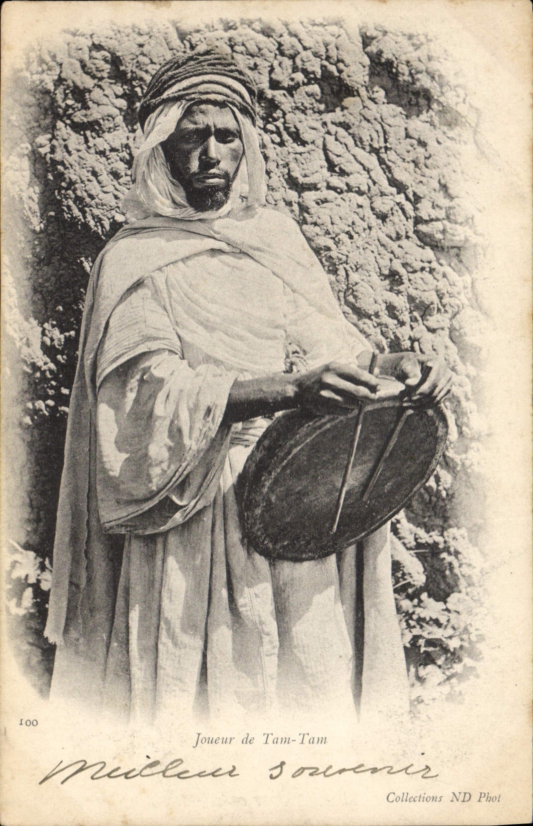 Vintage Postcard Folklore Player of tam tam