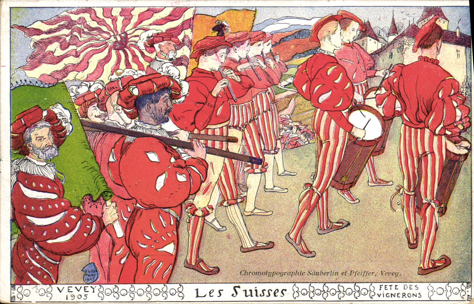 Vintage Postcard Folklore Swiss Vevey 1905