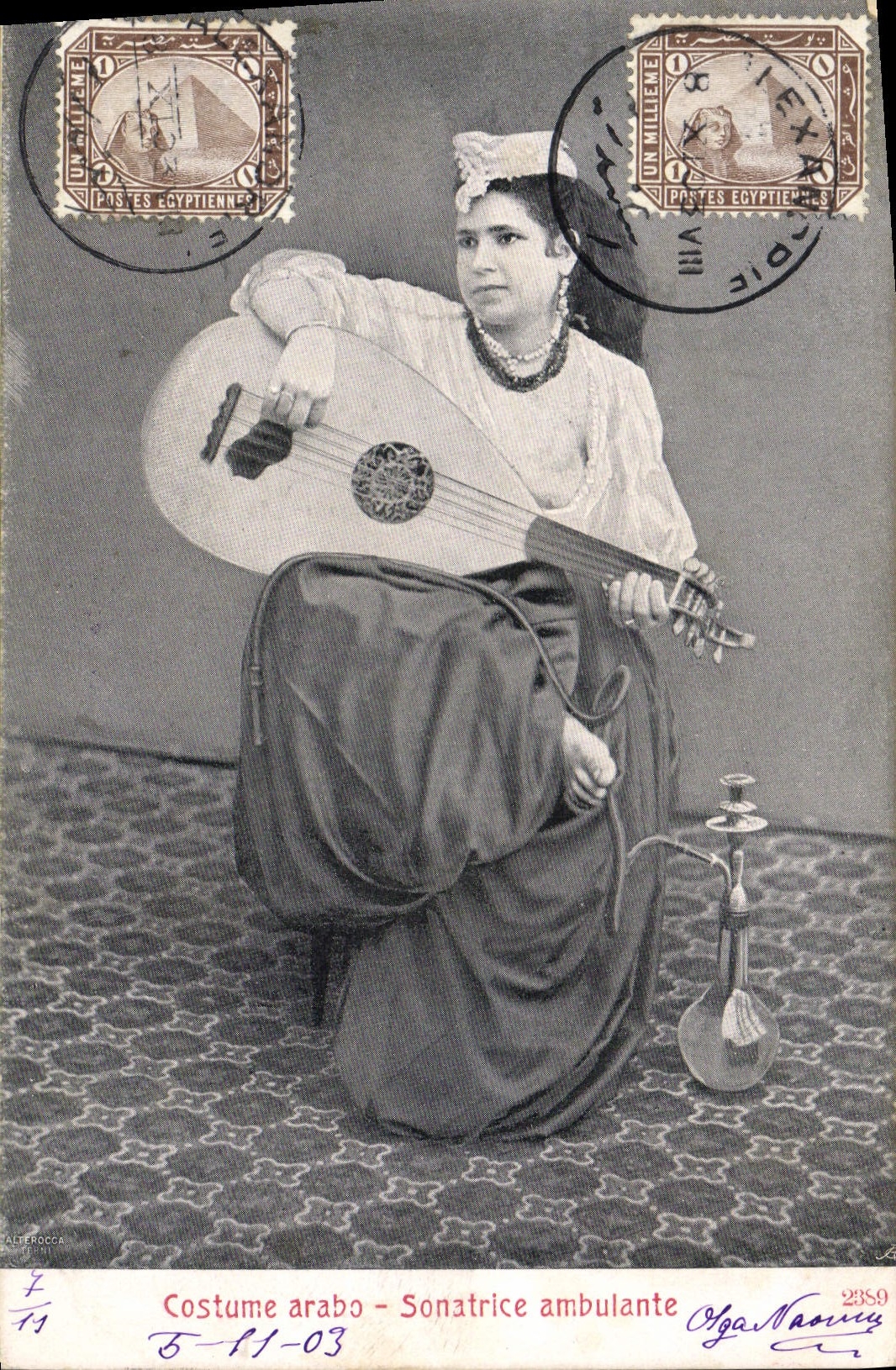Vintage Postcard Folklore Arab Costume Sonatrice travelling Egypt Egypt