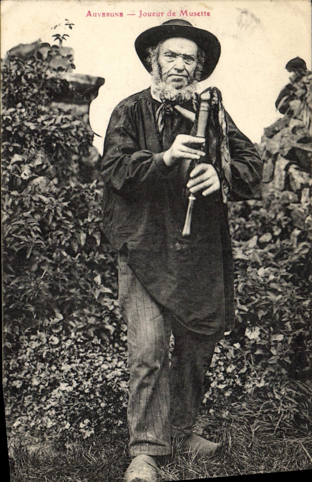 Vintage Postcard Folklore Auvergne Player of haversack