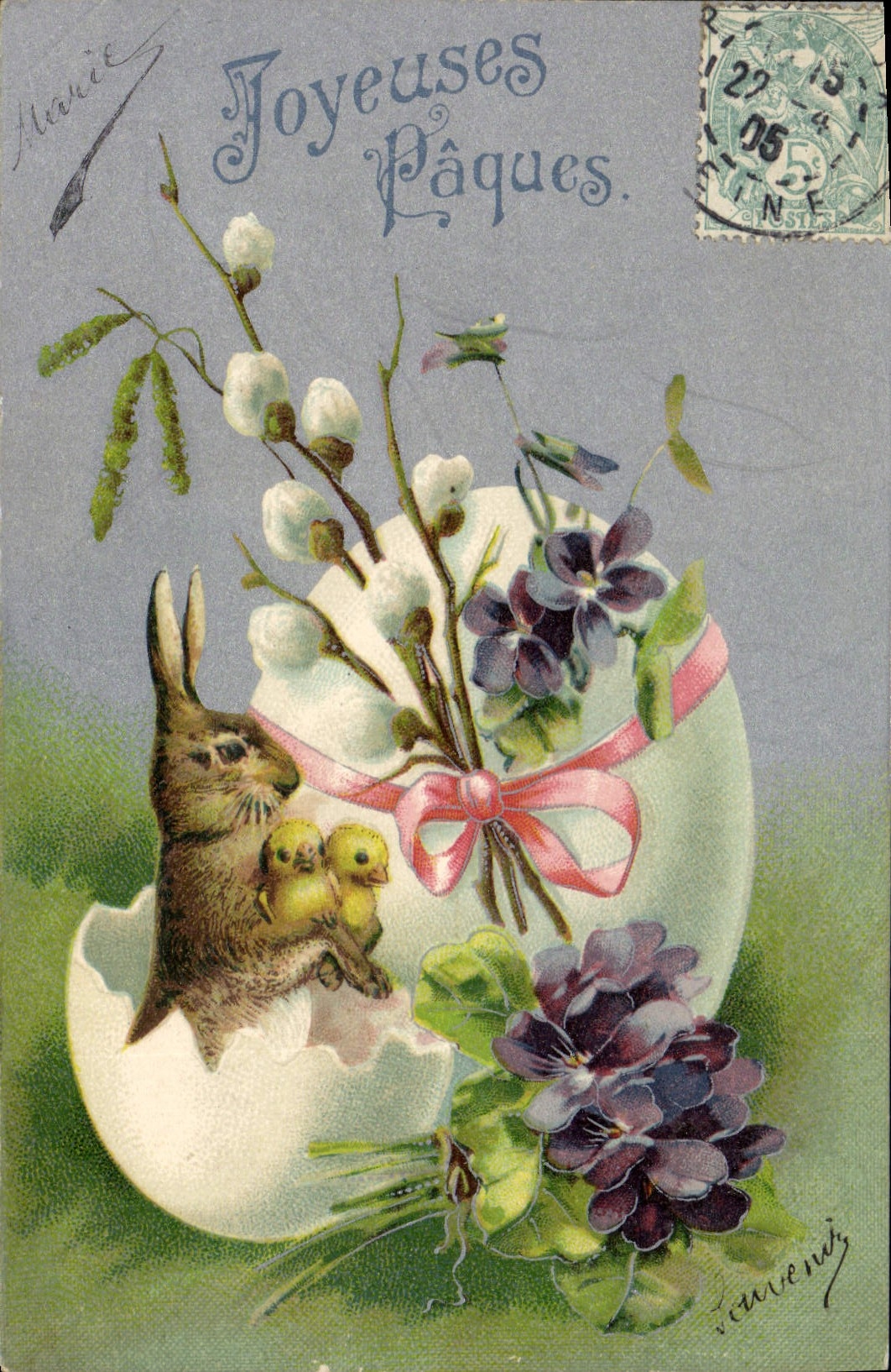 CPA Lapin Lapins Oeuf Poussins Paques 