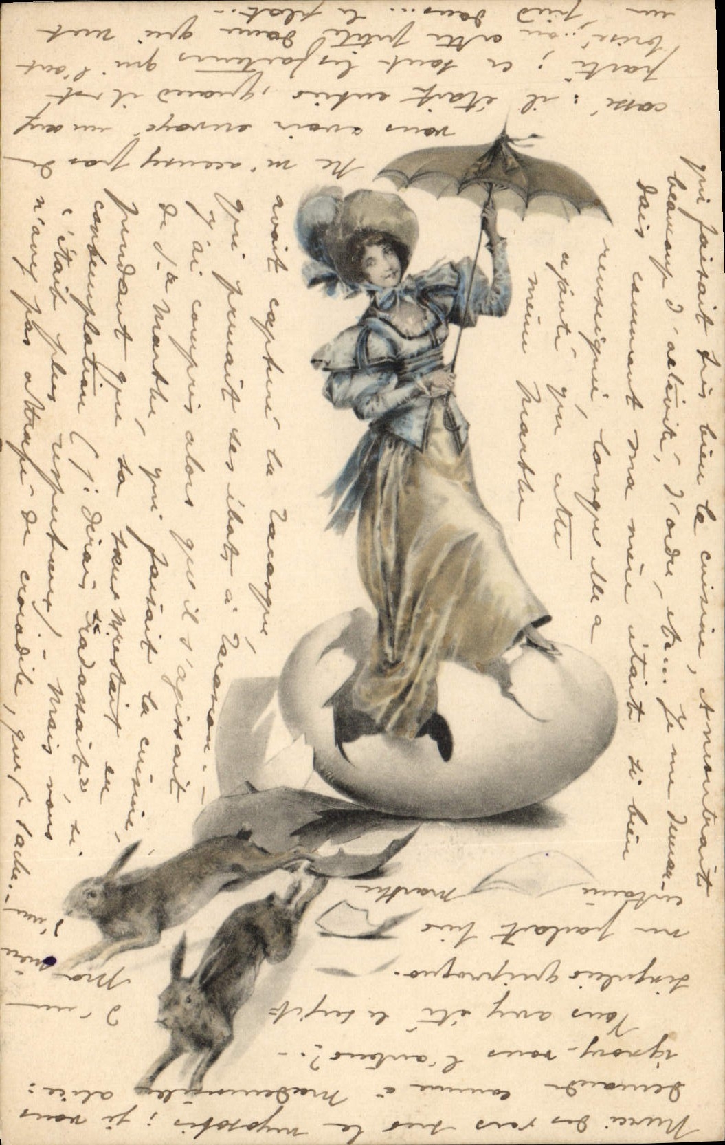 CPA Lapin Lapins Femme 