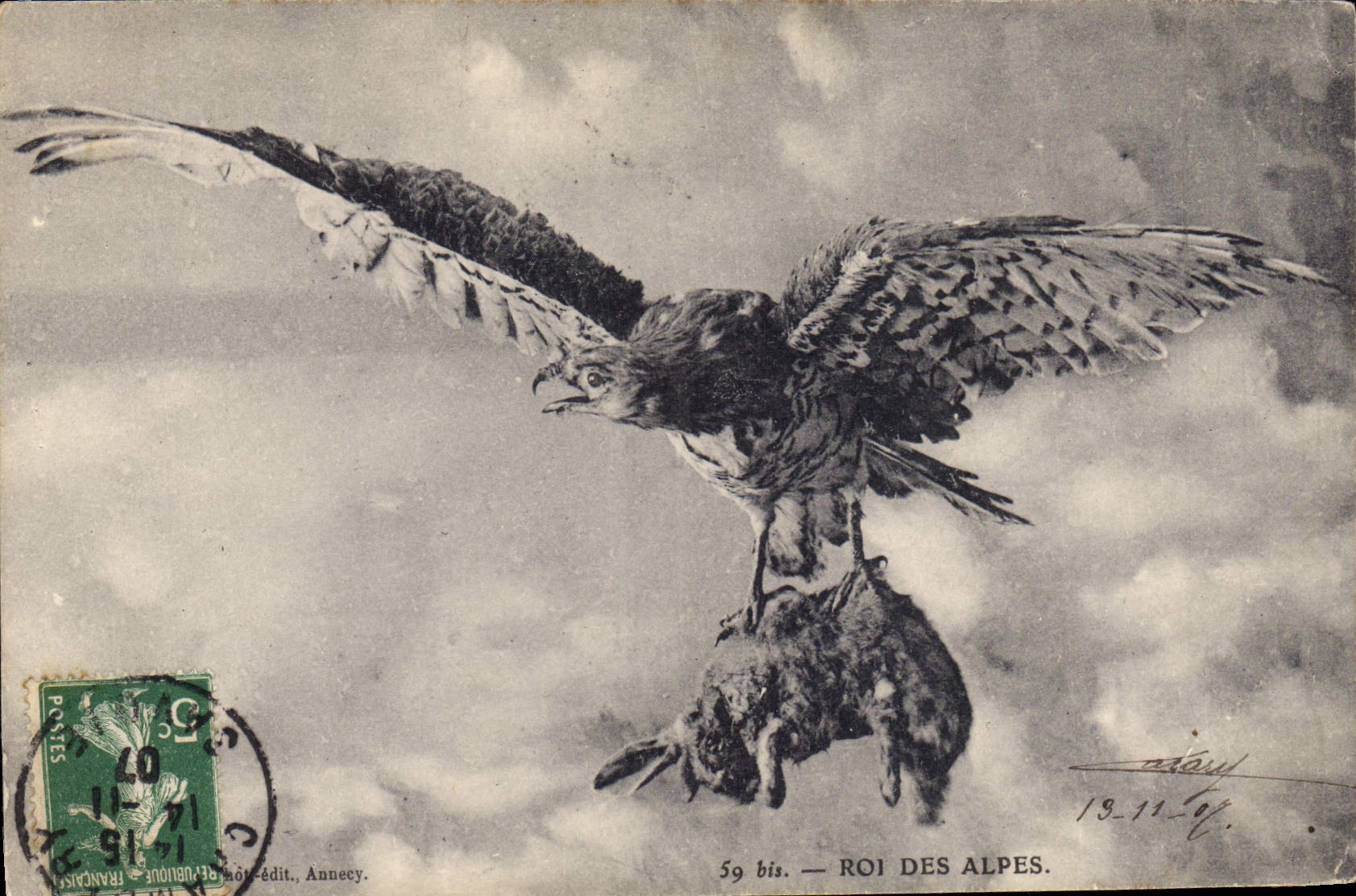 Vintage Postcard Lapin Rabbits Raptor King of the Alps Drives out