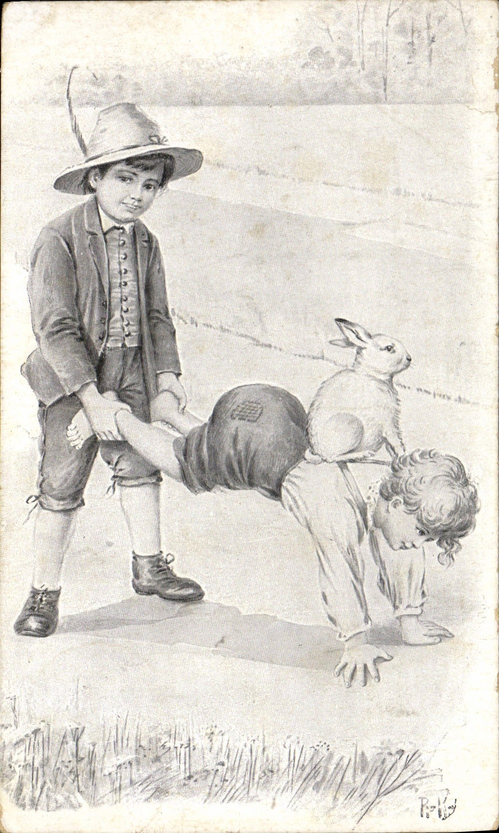 CPA Lapin Lapins Enfants 