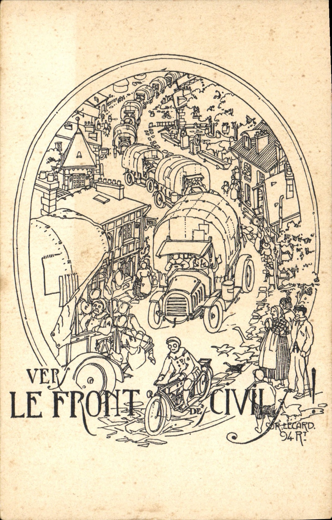 CPA Militaria Vers le front civil Moto