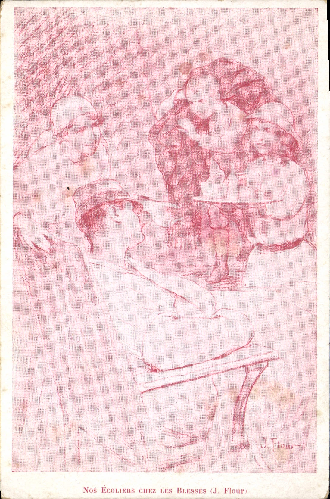 Vintage Postcard Militaria Our schoolboys at wound Flour