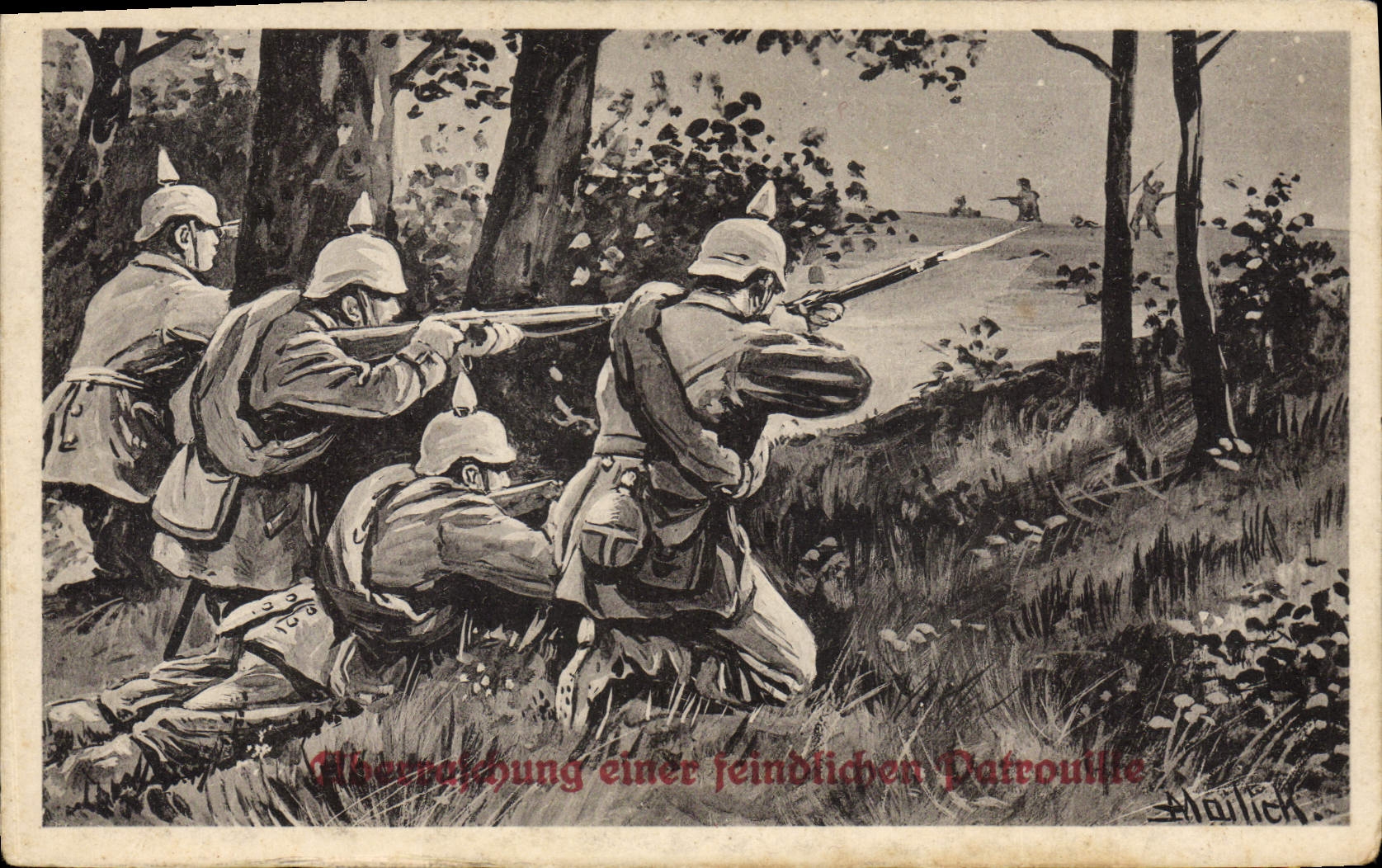 Vintage Postcard Militaria Spiked helmets