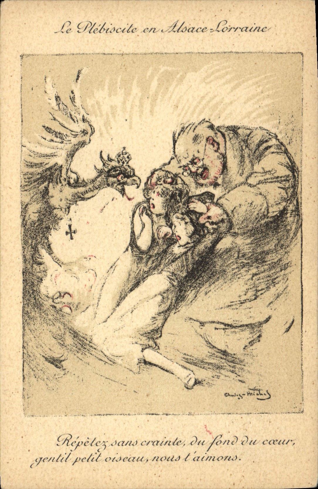 Vintage Postcard Militaria the plebiscite in Lorraine Alsace