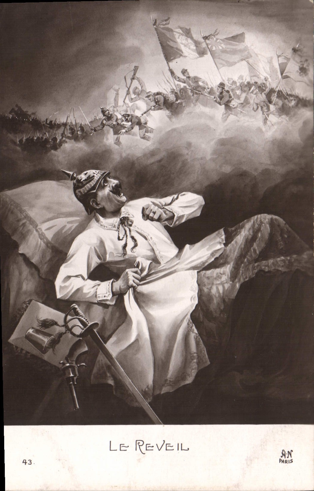 Vintage Postcard Militaria the alarm clock