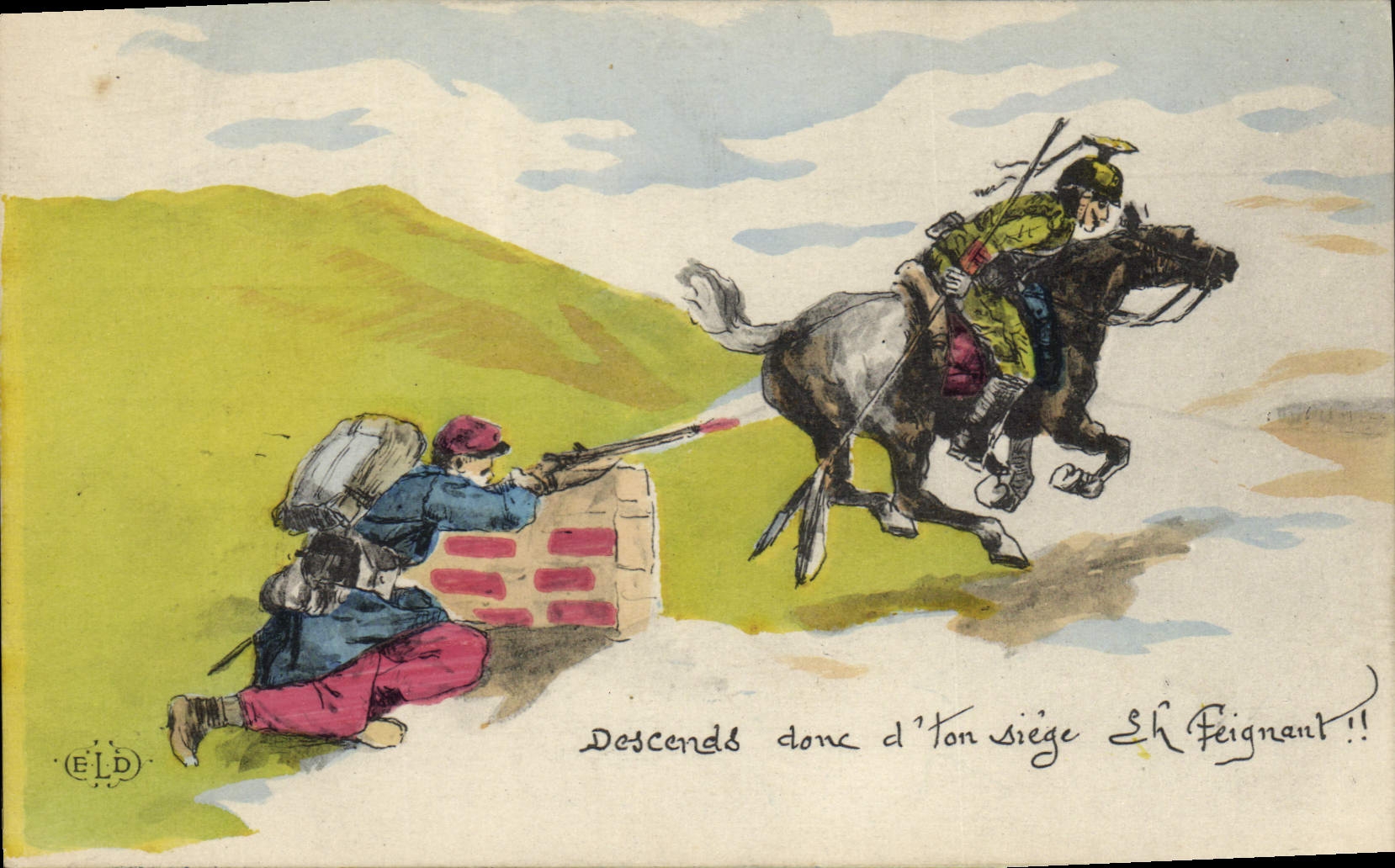 Vintage Postcard Militaria thus Go down from your seat hey pretending