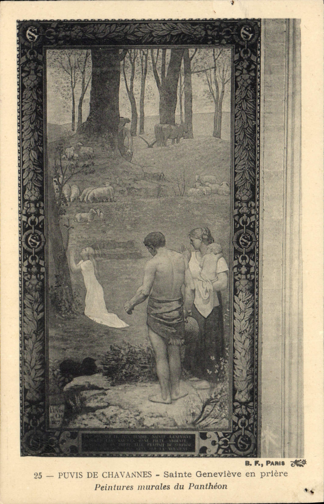 Postal Puvis de Chavannes Santo Genoveva en rezo Murales del Panteón