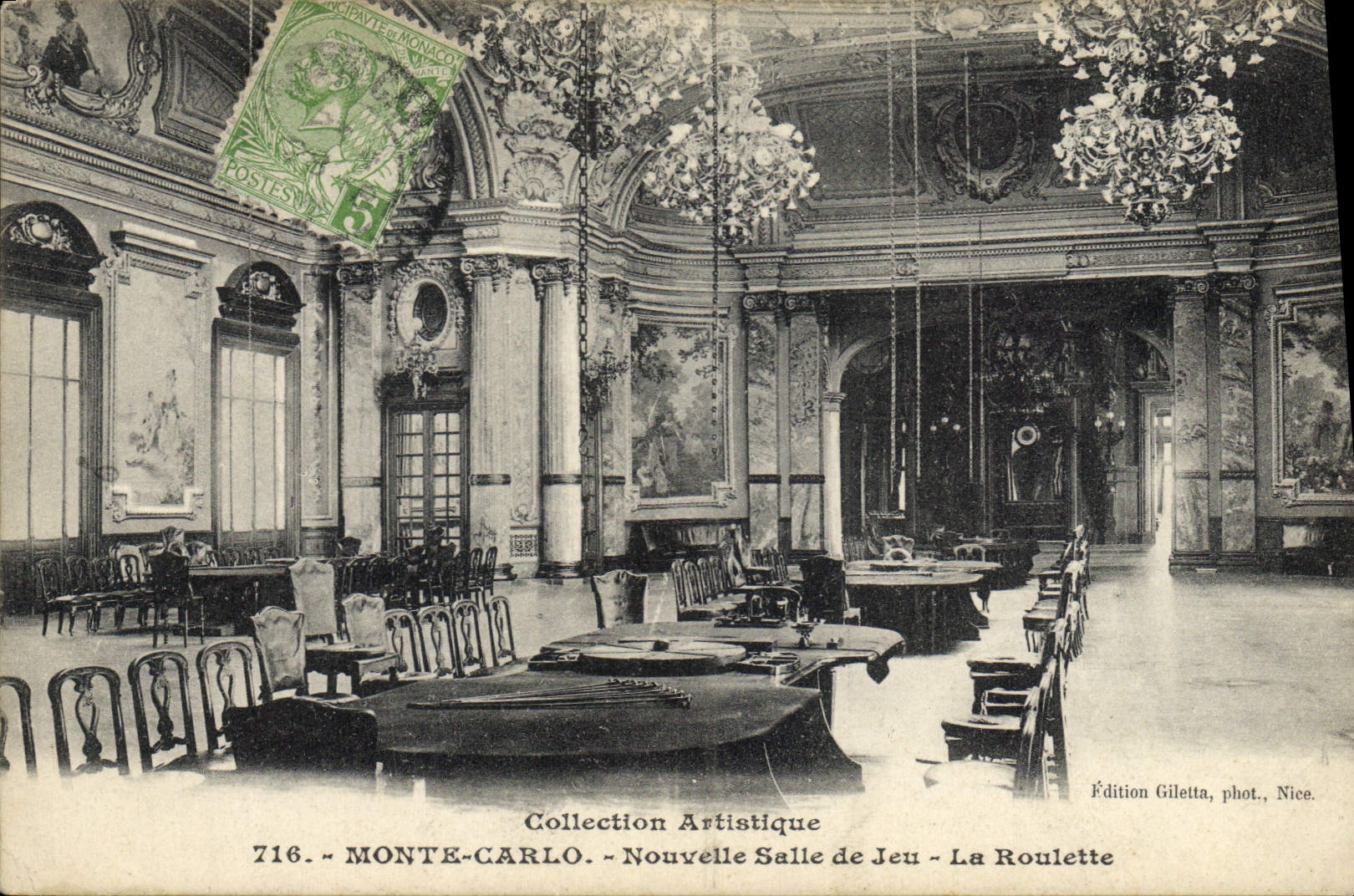 Vintage Postcard Monte Carlo Casino New gaming room the caster