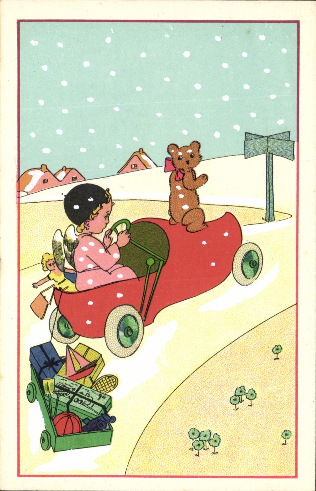 Vintage Postcard Automobile Fantasy Illustrator Marshals Bear
